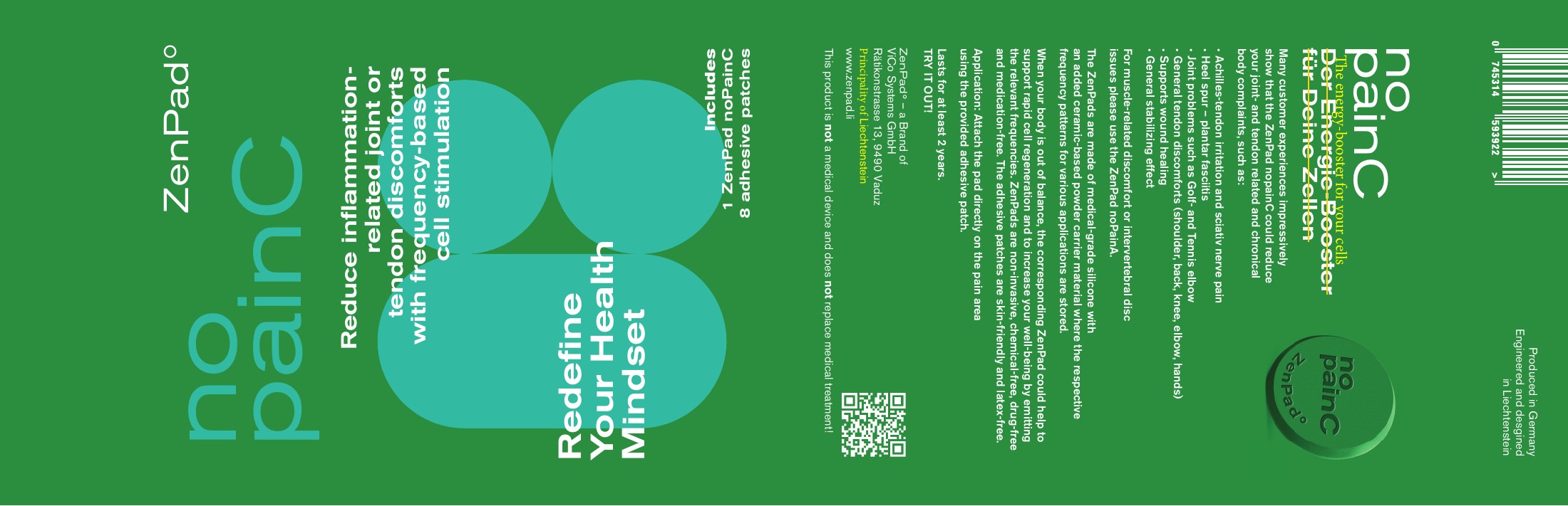 ZenPad noPainC sachet packaging